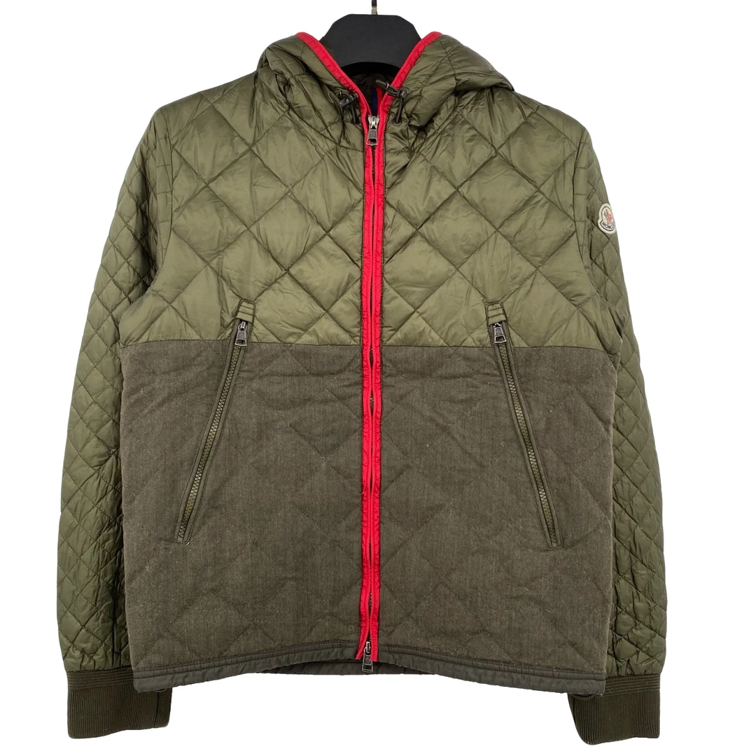 95新 MONCLER 军绿色拼接羽绒服 叶子-1624