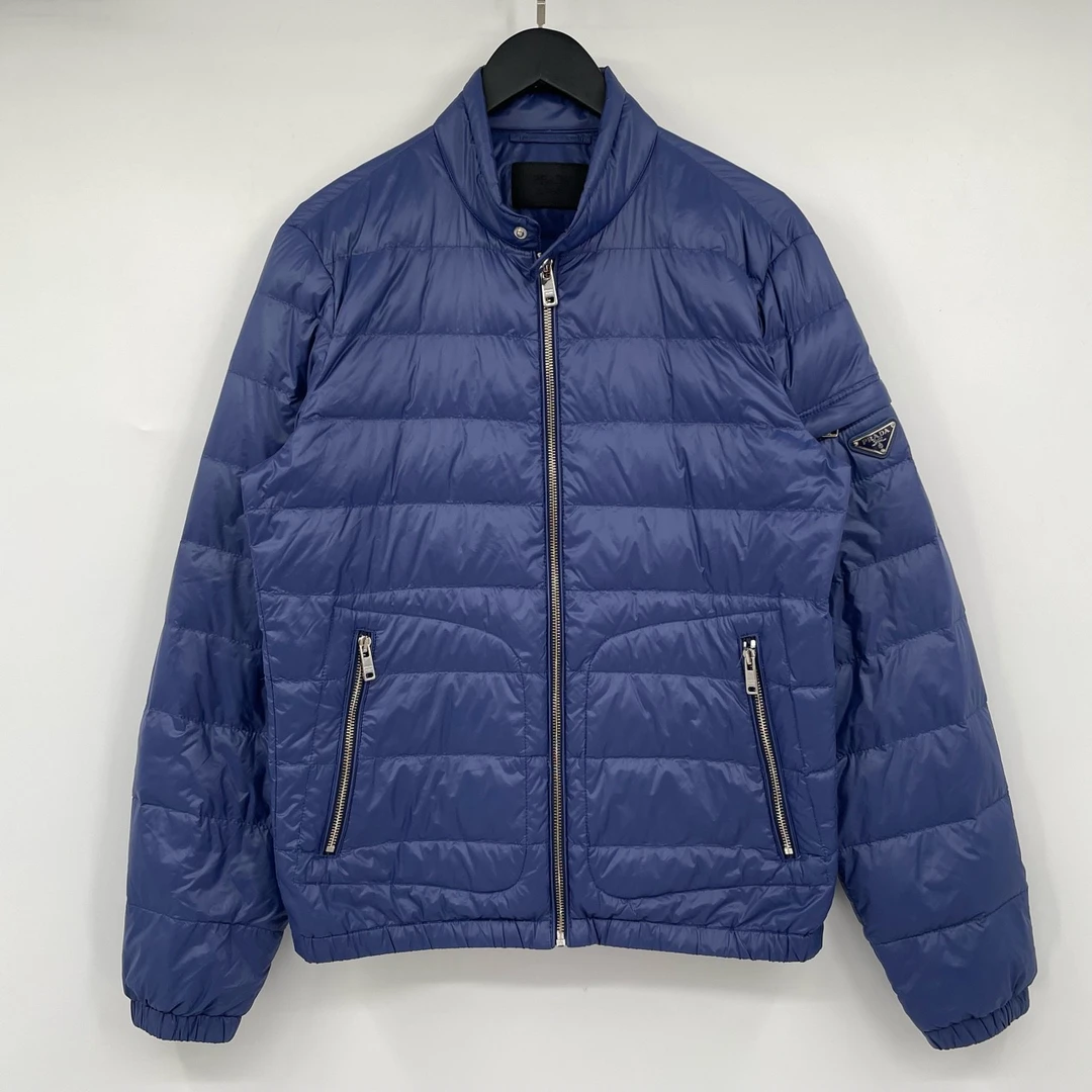 95新 Prada/普拉达 蓝色手臂三角标口袋羽绒夹克 48 A