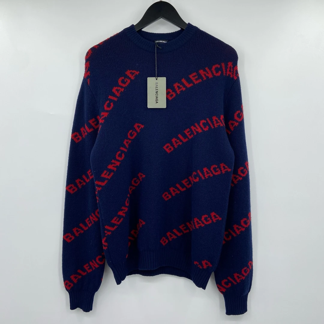全新未使用 Balenciaga/巴黎世家 黑红满印弹幕毛衣 S码 叶子-729