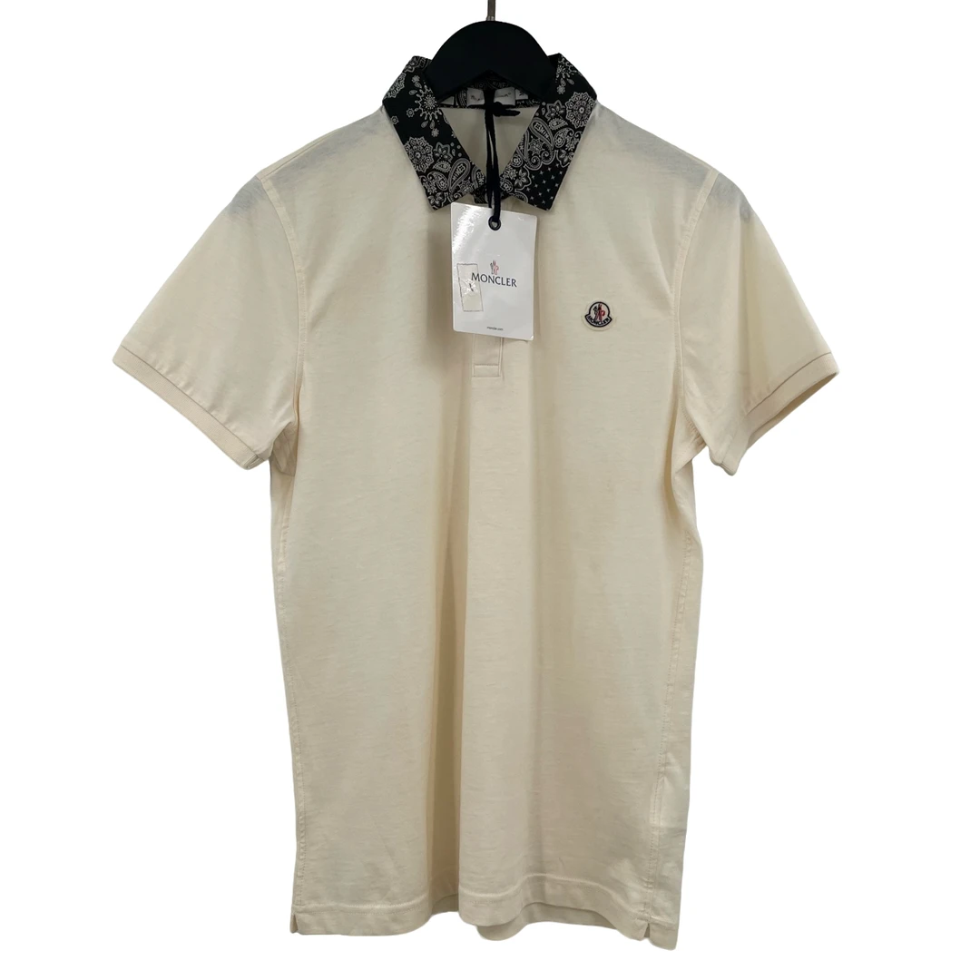 全新未使用 MONCLER 花卉领口拼接短袖polo M A 叶子-1578