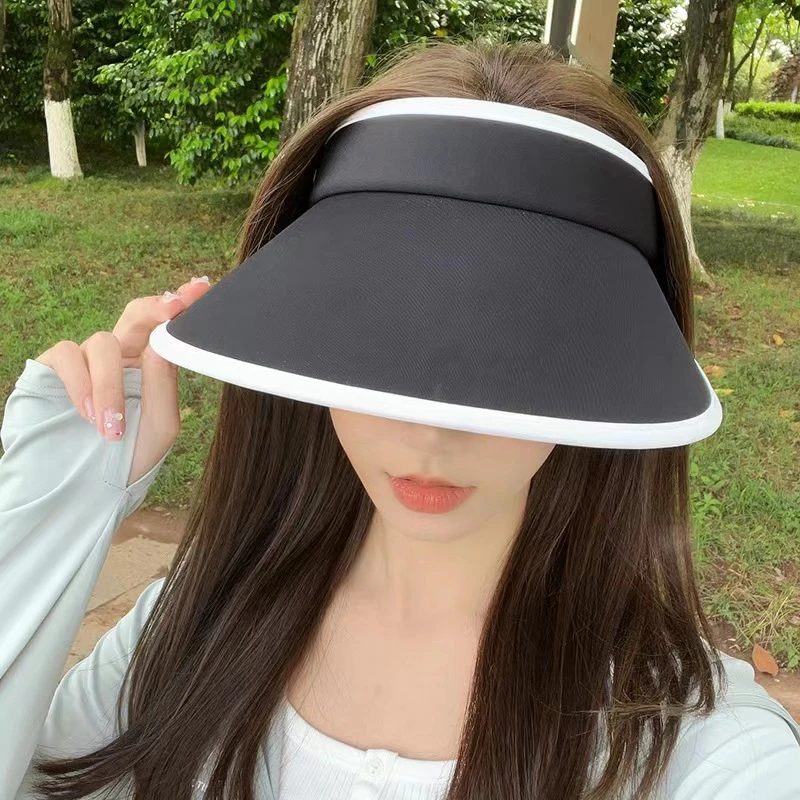 夏季新款双层冰丝可调节空顶帽防晒时尚户外运动百搭大帽檐防晒帽