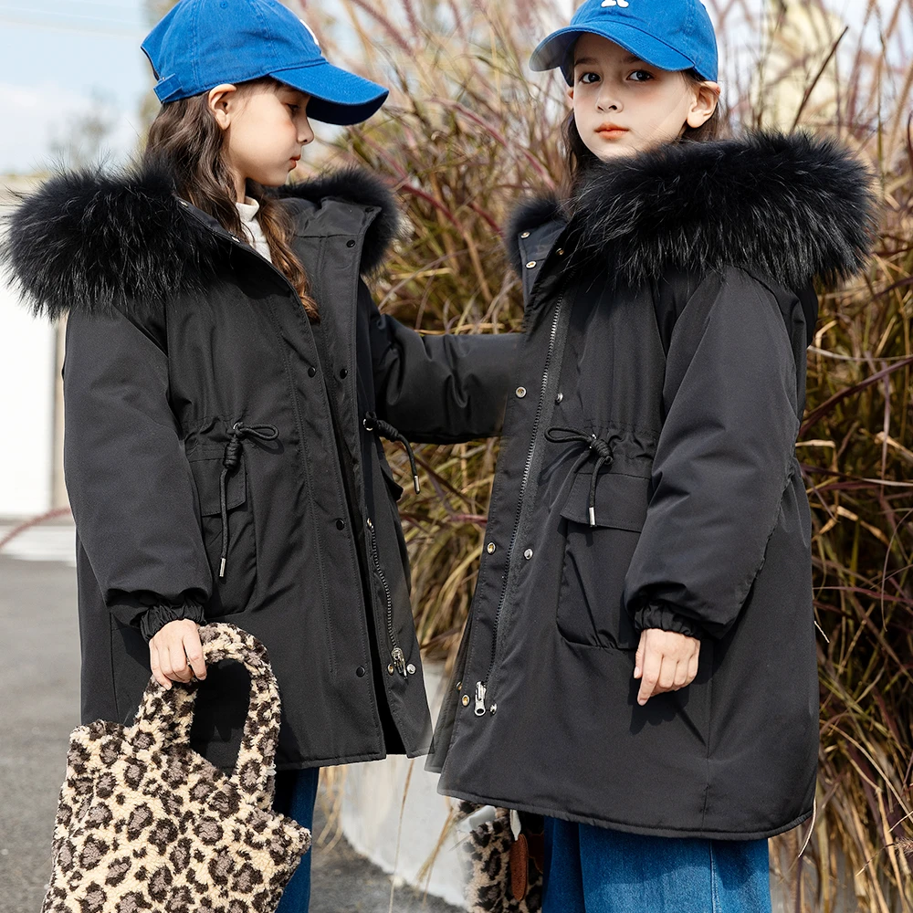 【沐果童装】两面穿女童羽绒服2024新款儿童派克服中长款加厚中大童