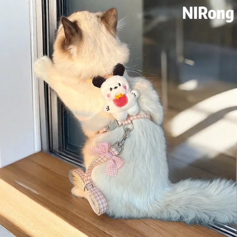 猫咪牵引绳遛猫宠物围脖狗绳防挣脱工字型遛狗猫绳猫牵引绳可调节