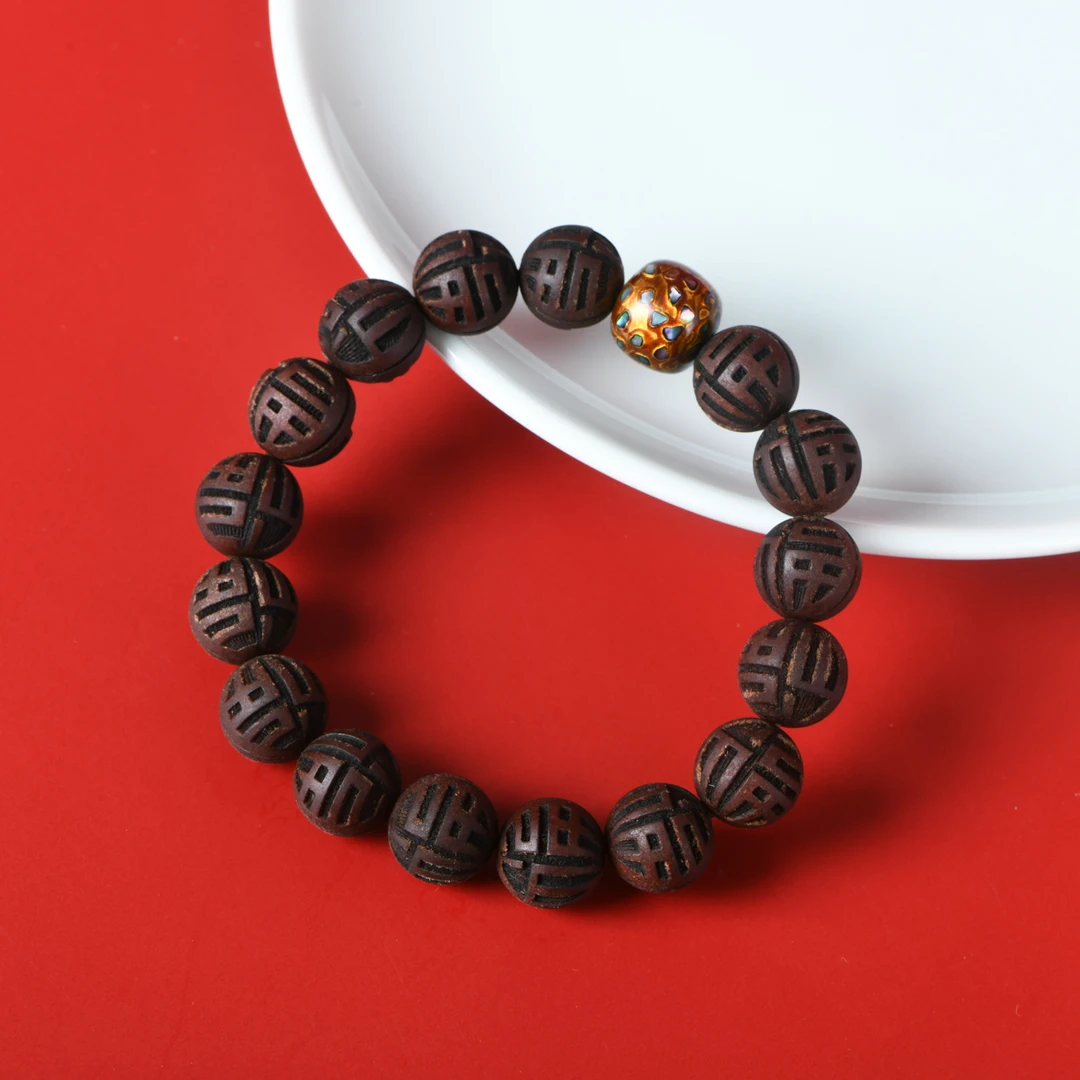 合香珠1.2配大漆螺钿红11x12手串