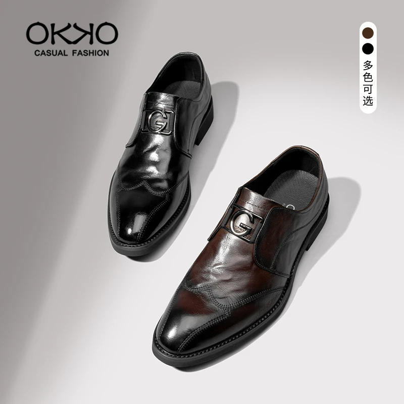 OKKO新款品质休闲皮鞋男鞋男士时尚透气百搭黑色舒适8715