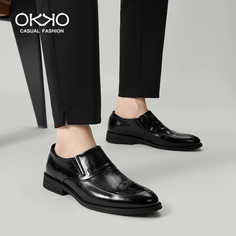 OKKO西装皮鞋男秋冬新款百搭款男士时尚透气黑色商务尖头皮鞋8713