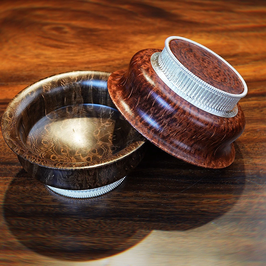 足银银制品 藏式银碗 酥油茶碗 新款半包银木碗口径12公分