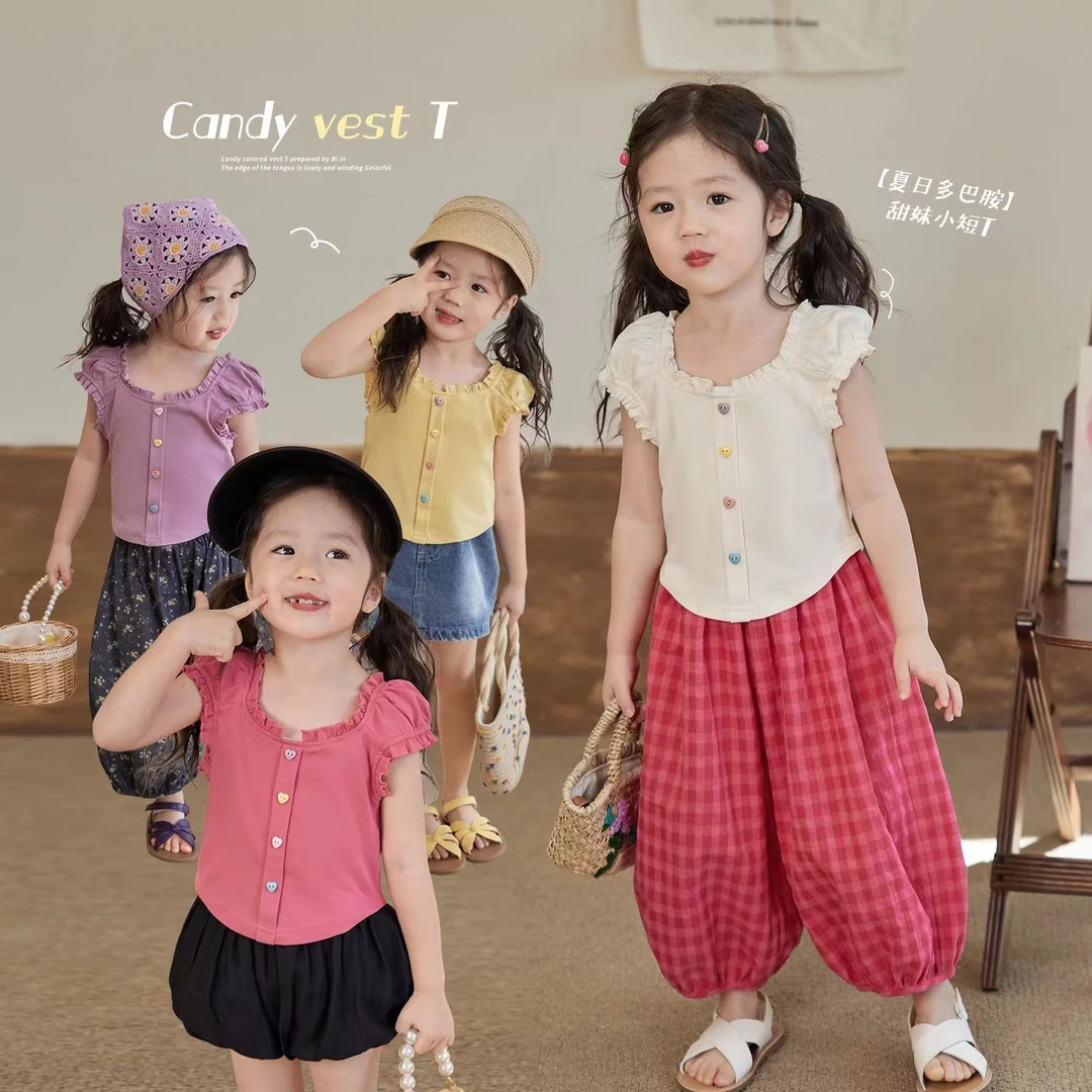 女童新款宝宝泡泡袖坎肩背心小女孩2024夏季婴儿洋气无袖上衣t恤