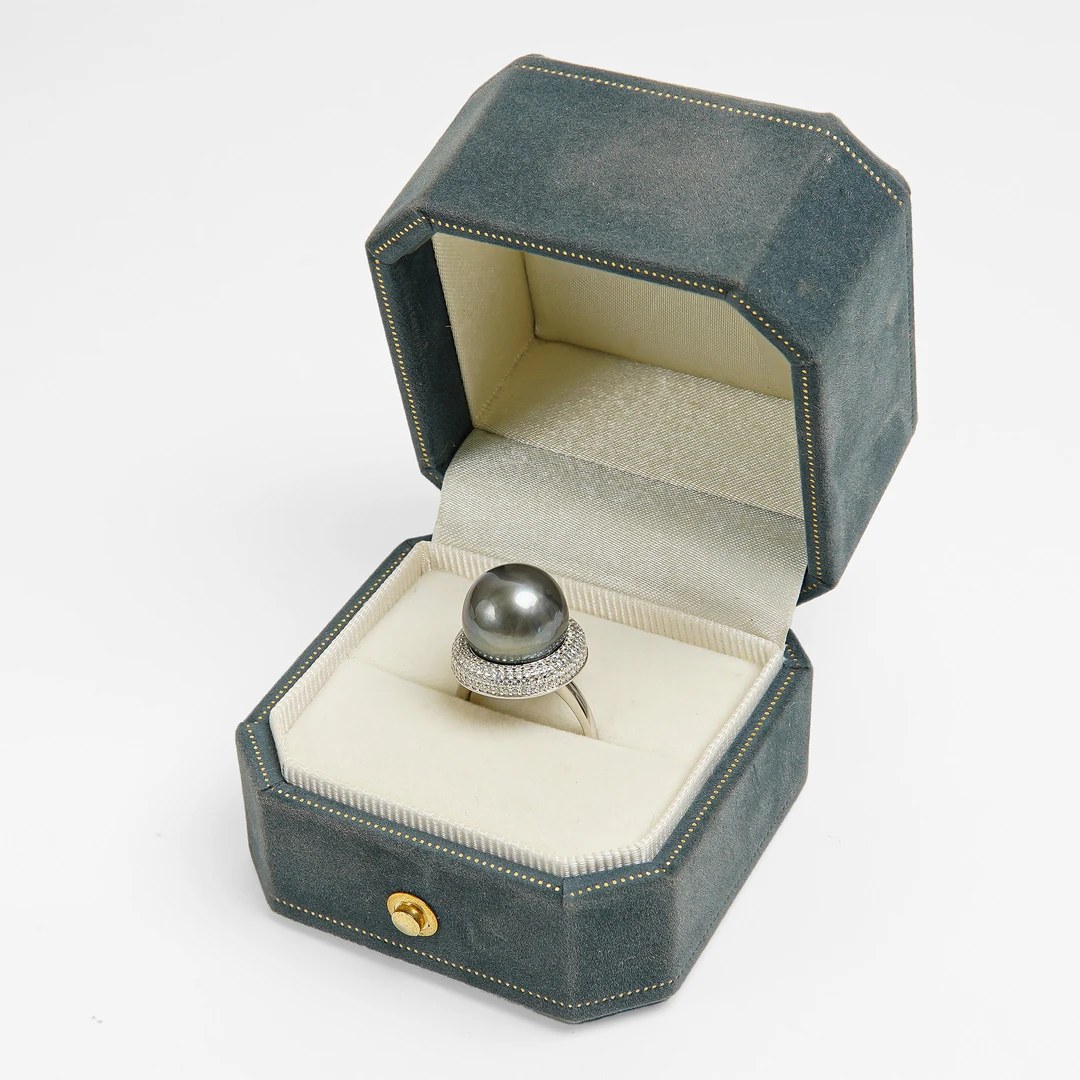 海水大溪地珍珠戒指炫彩极光高贵经典女王气质S925银蜜镶锆石