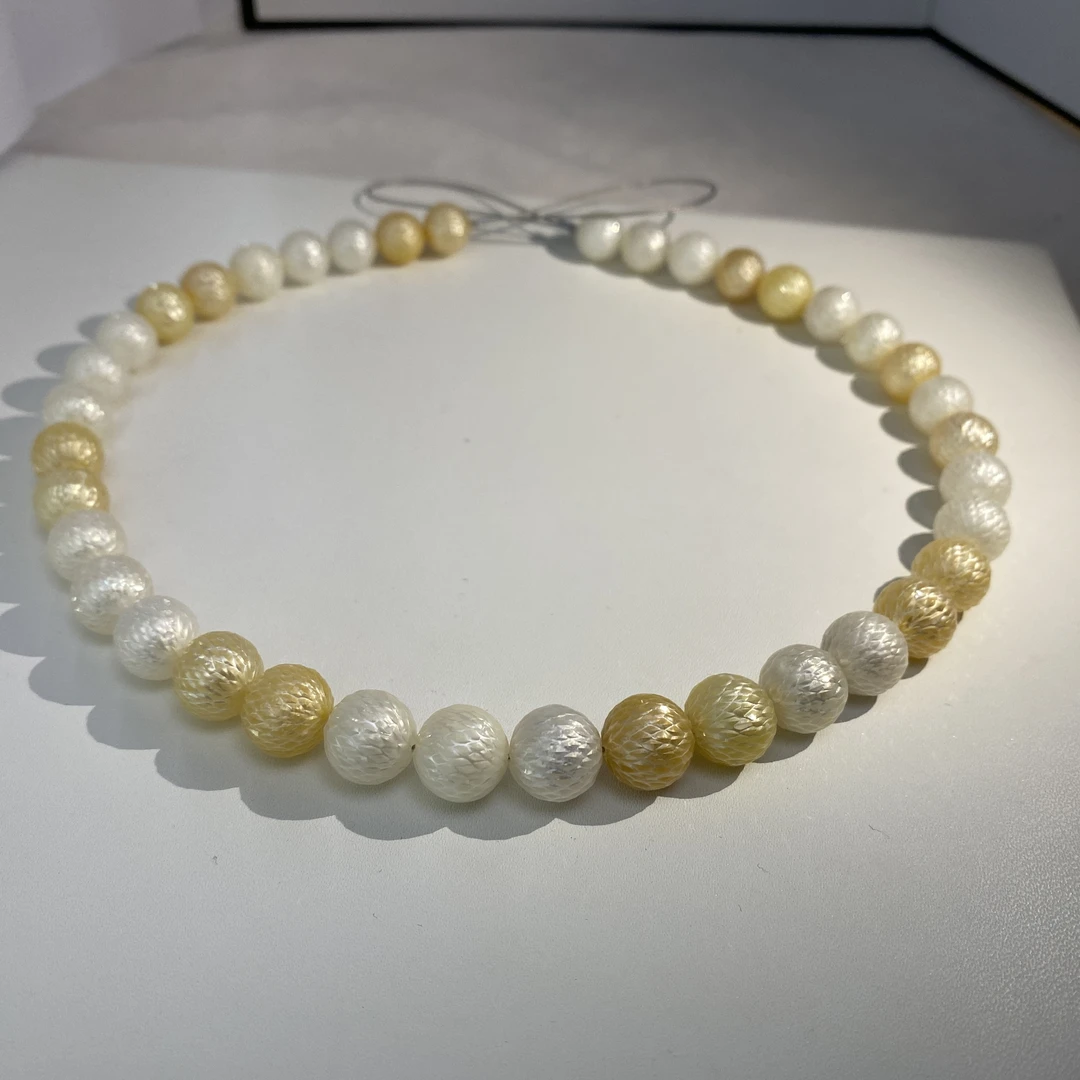 [澳白金龙鳞珠]天然海水珍珠全珠项链古法切工爆闪龙鳞珠时尚百搭