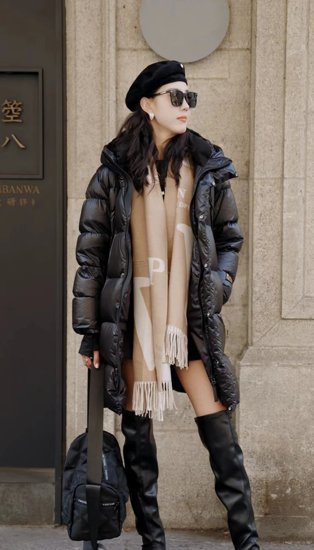 2023韩版中长款男女同款连帽90白鹅绒服冬季加厚外套亲子大码女