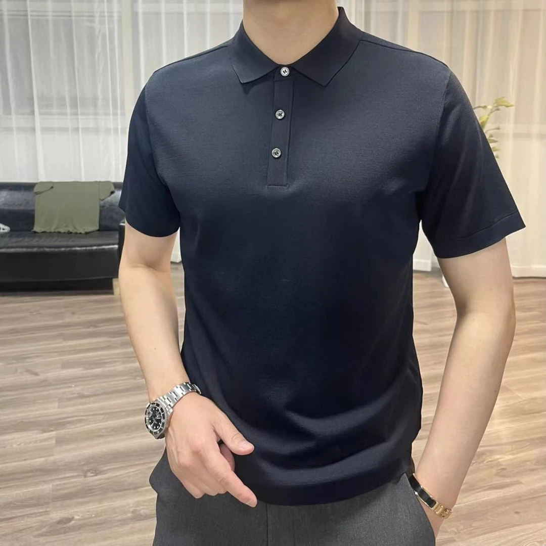 【麒源鱼】夏季新品男士针织短袖POLO衫休闲纯色商务翻领百搭透气