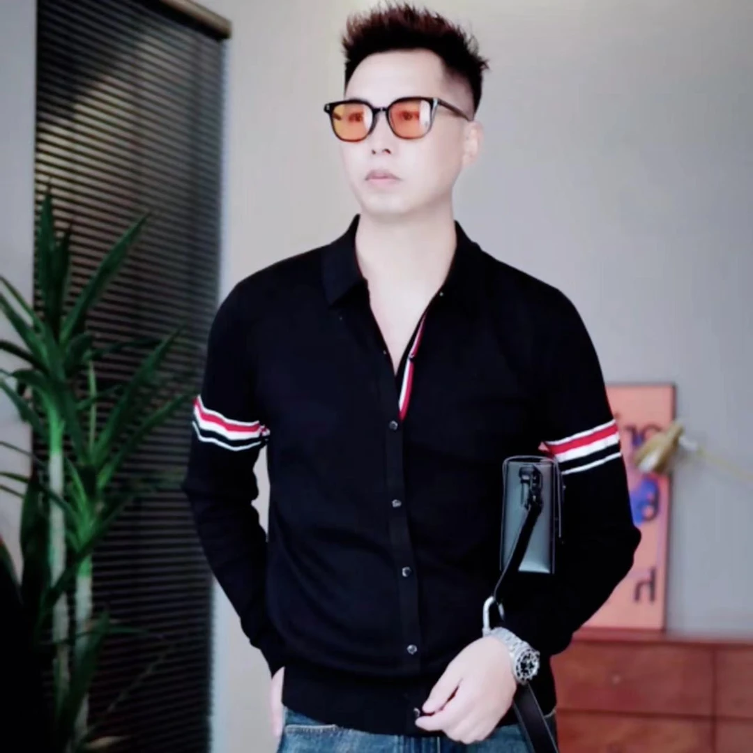 TB秋冬长袖男女同款polo领套头衫商务经典潮流针织百搭上衣韩版