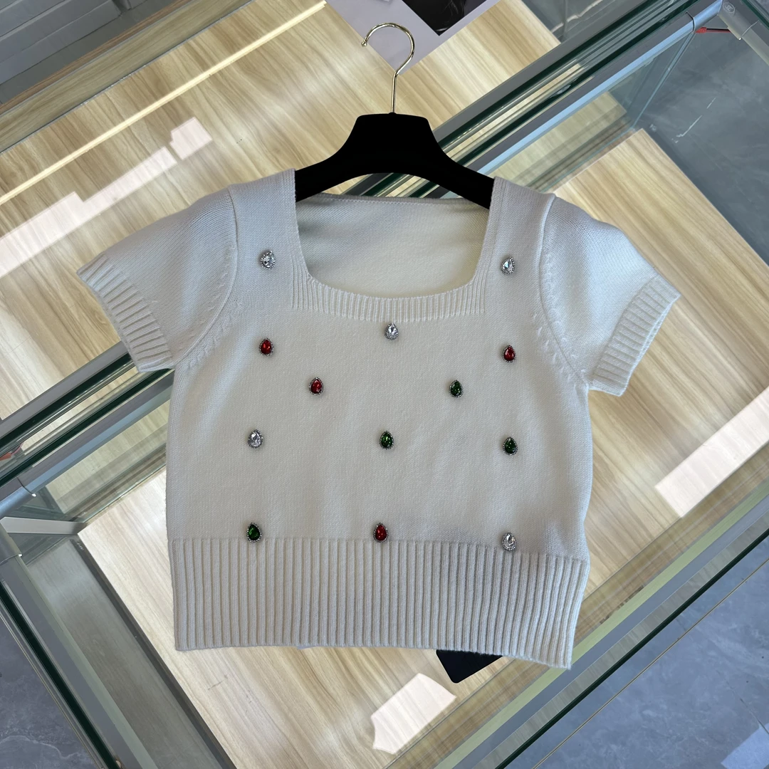 36号针织衫女法式轻奢方领短袖ZH3210