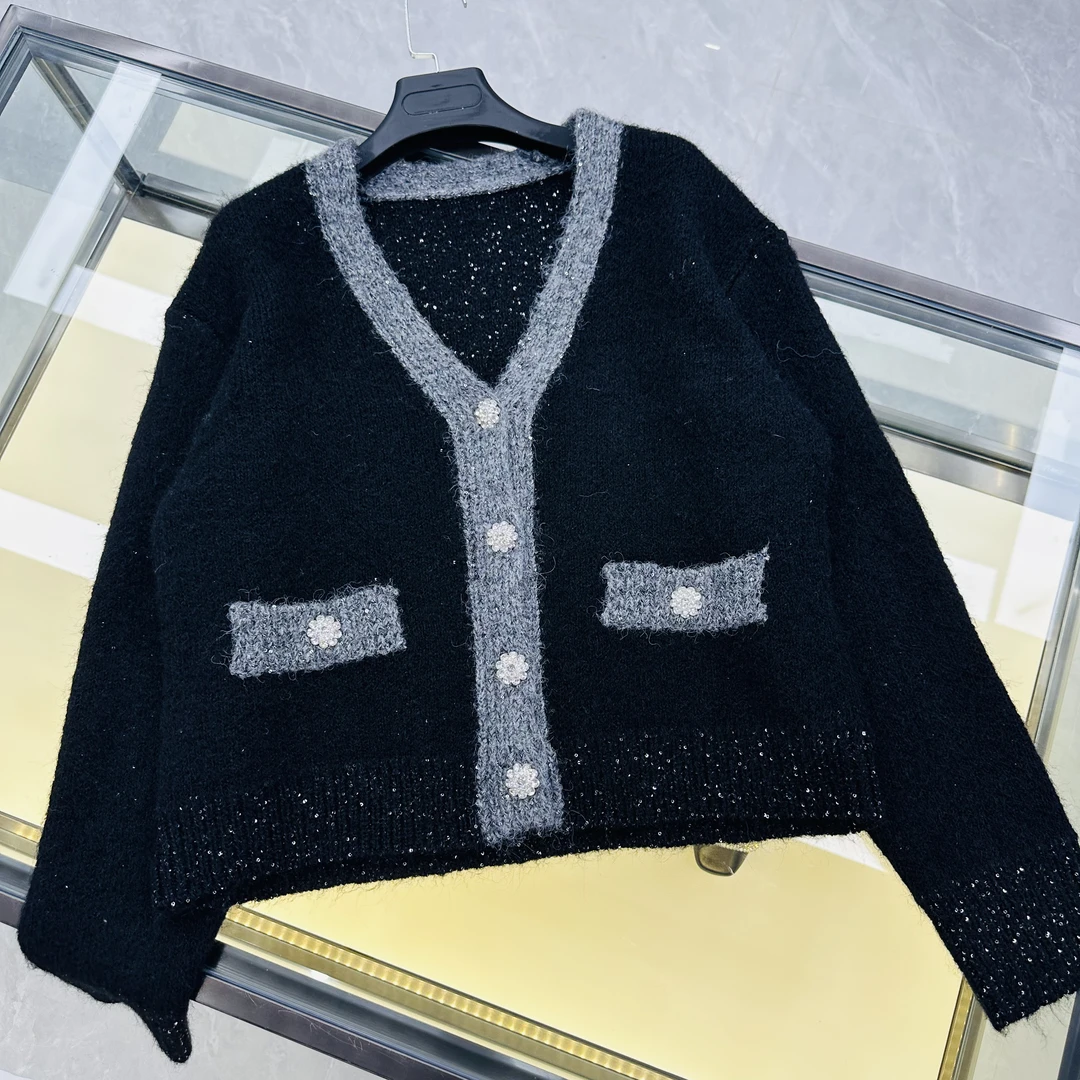 S7-[LONG-NA轻奢严选] 法式撞色长袖V领针织开衫