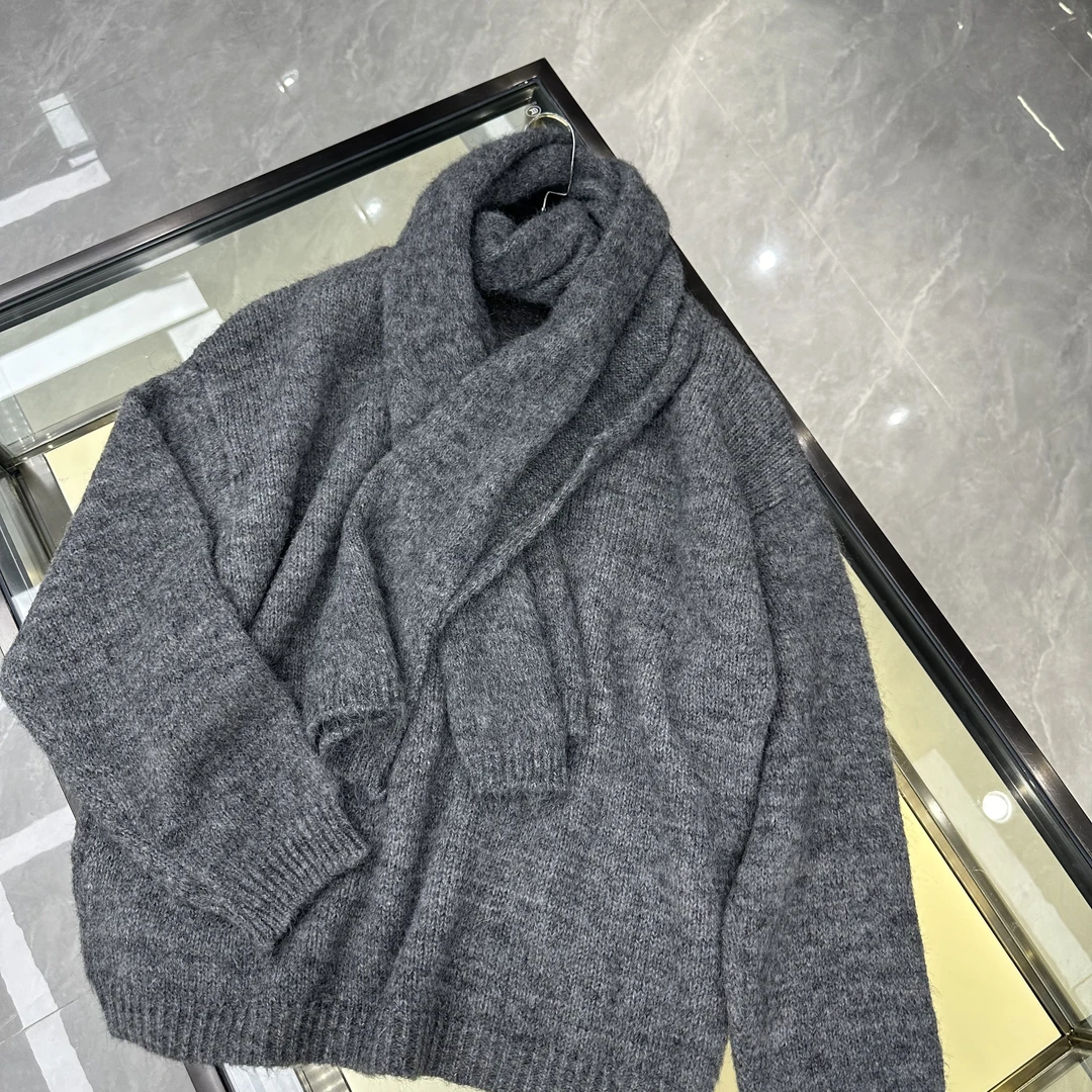 S85-[LONG-NA轻奢严选] 围脖V领毛衣慵懒针织衫两件套