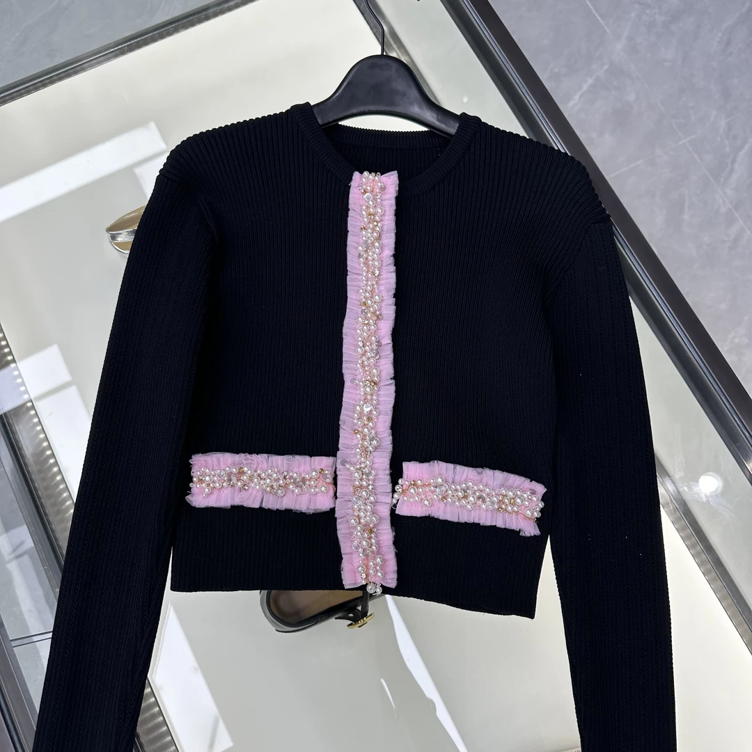 435号 精致茶歇法式修身显瘦黑色针织衫ZH3510