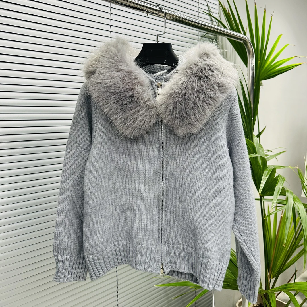 S116-[LONG-NA轻奢严选] 连帽拉链针织开衫修身上衣