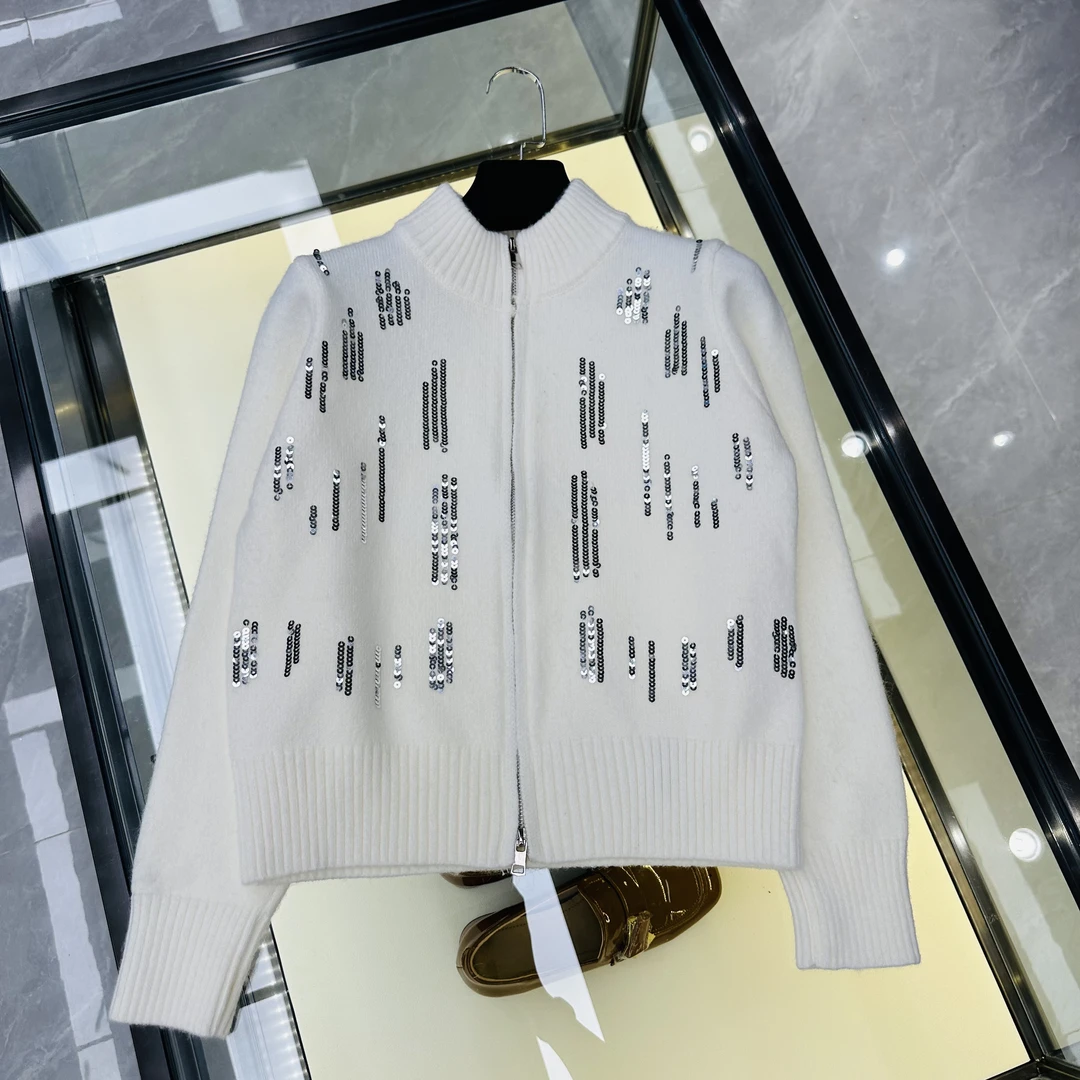 S59-[LONG-NA轻奢严选] 法式重工亮片针织拉链上衣