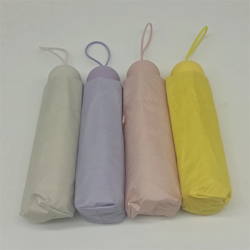 小清新纯色马卡龙风格!小巧轻量便携五折黑胶学生防风晴雨折叠伞