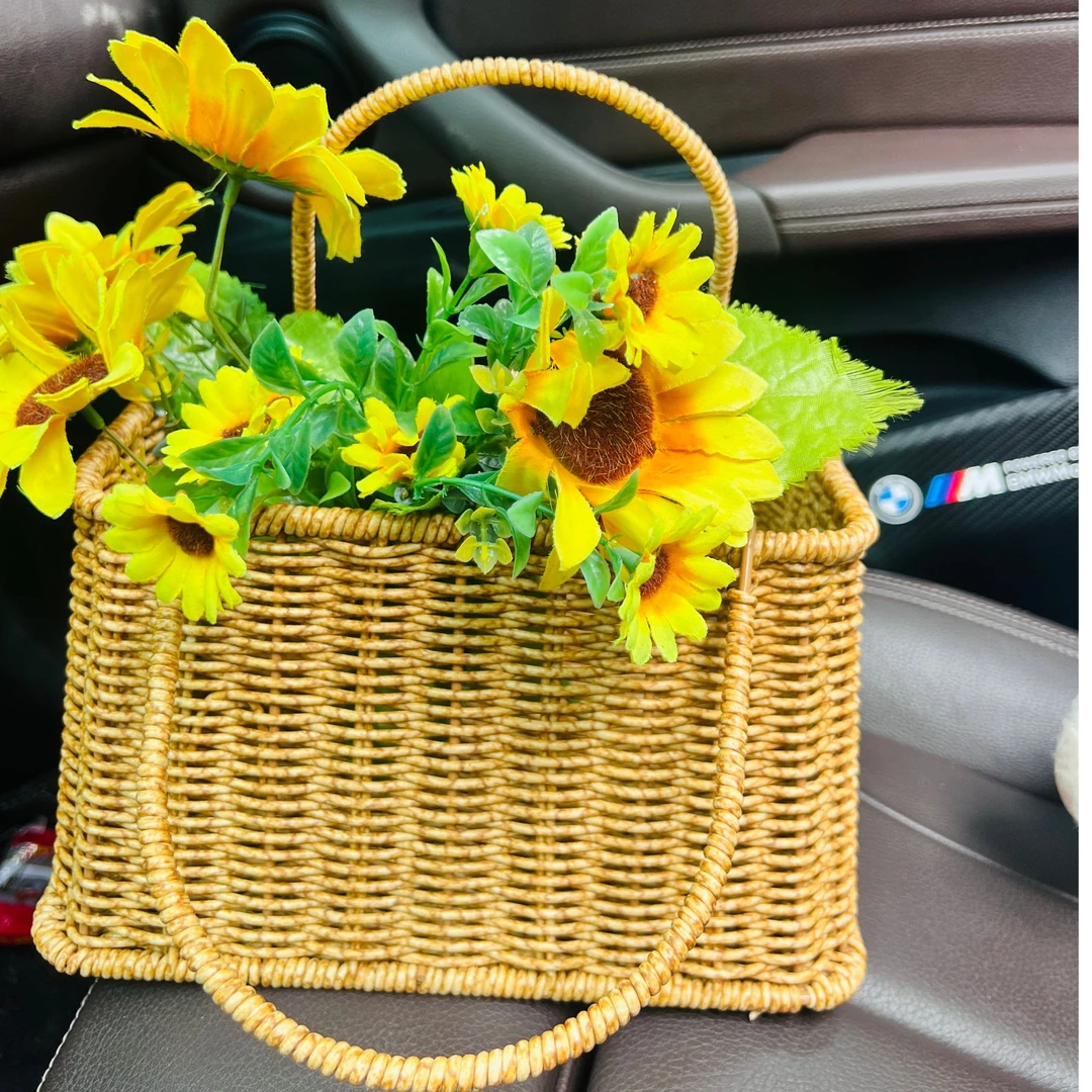 K04仿藤手工编织田园风手提花篮