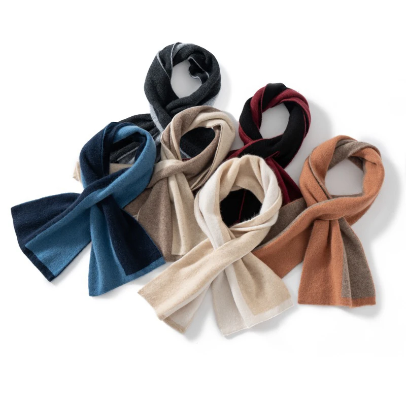 拼色穿孔围巾女100纯山羊绒护颈保暖围巾简约百搭围脖时尚秋冬