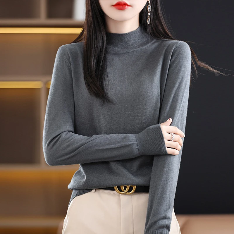 超细精纺绵羊毛针织衫女薄款羊毛衫打底衫长袖内搭