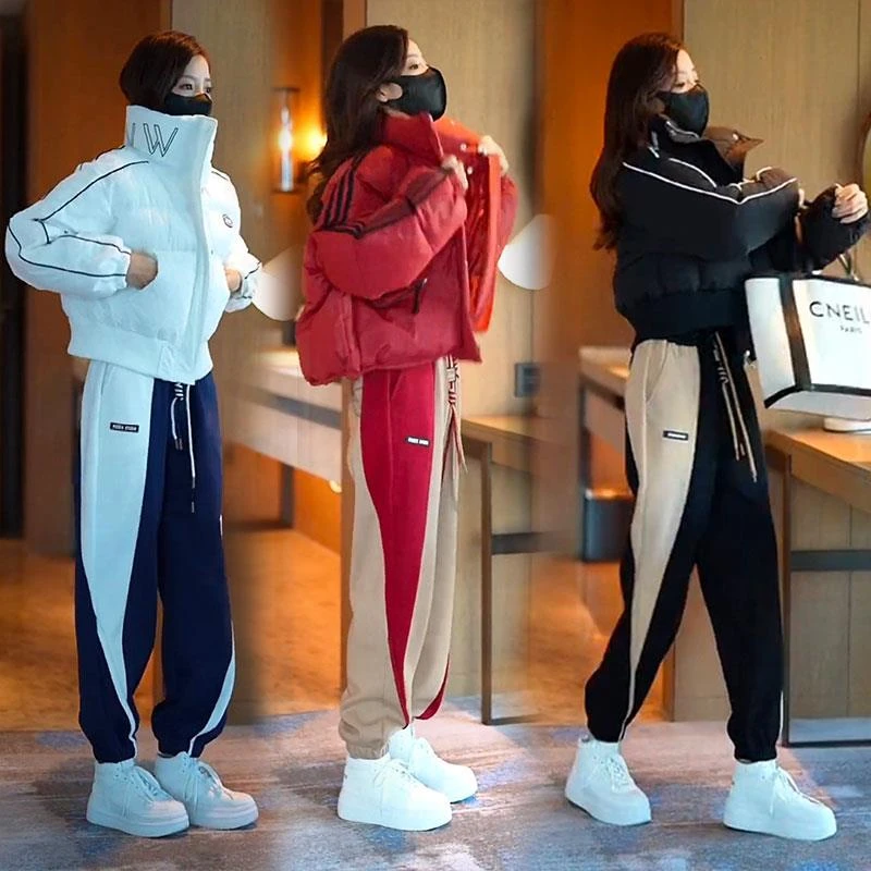 时尚加厚棉服女2025新款冬季外套高级感气质女神范立领棉衣套装潮