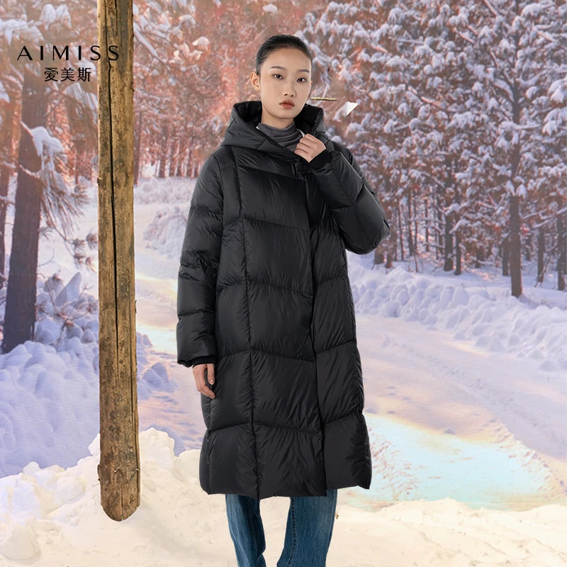 【李易行】假一赔三爱美斯连帽羽绒服女长款加厚保暖时尚百搭112