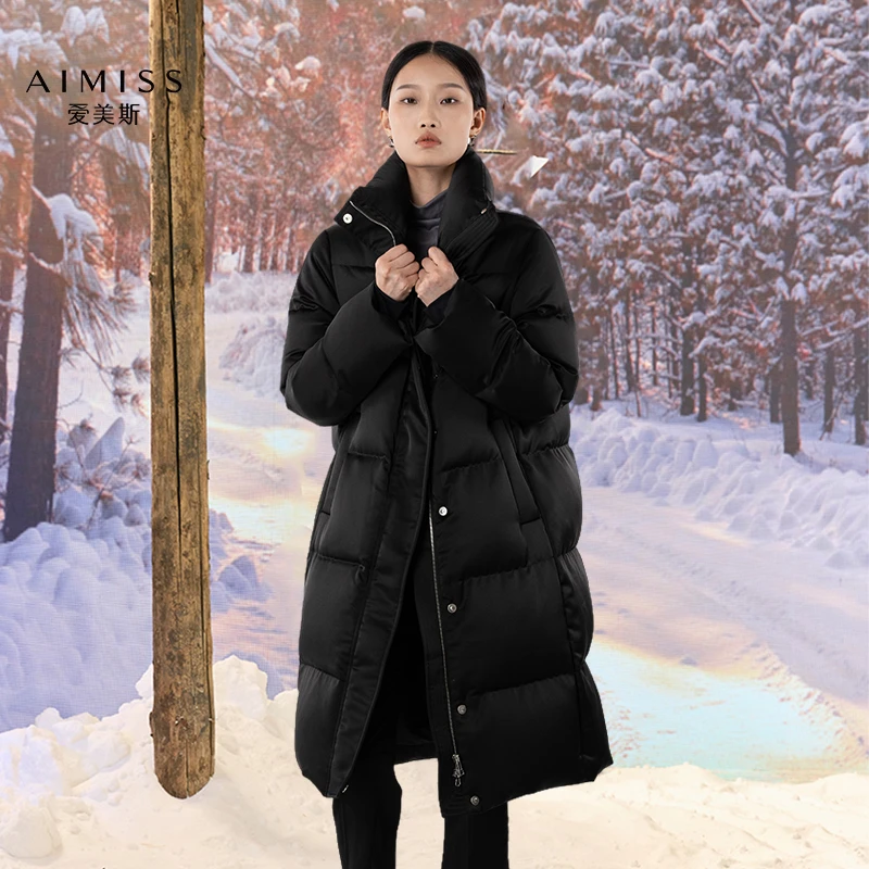 【韩诗诗专属】爱美斯连帽长款羽绒服冬户外保暖防风白鸭绒外套106