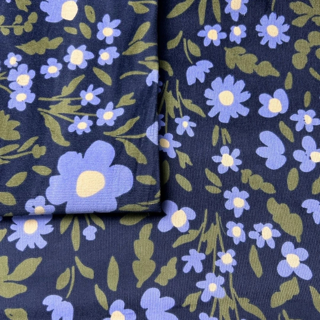 全棉灯芯绒布料小碎花绒布秋冬儿童服装弹力印花棉鞋条绒服装面料