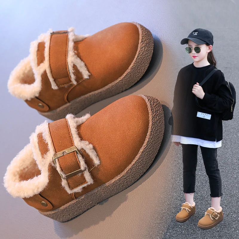 女童棉鞋2024冬季新款百搭加绒女孩勃肯鞋子儿童保暖毛毛鞋雪地棉