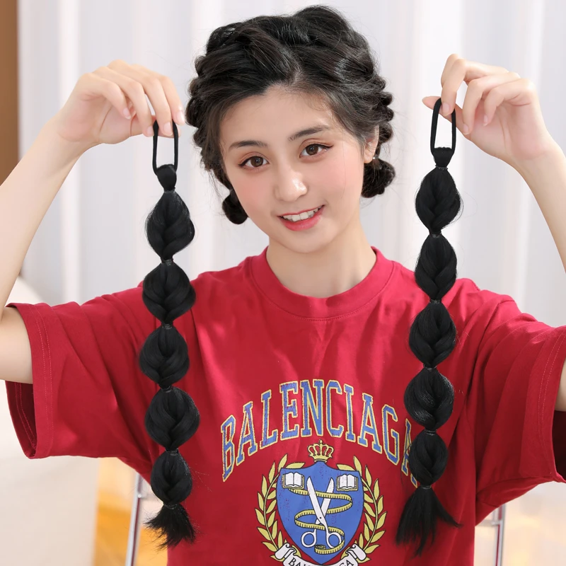 假发马尾灯笼泡马尾泡泡辫假发马尾手工编织拳击辫假发弹力皮筋款
