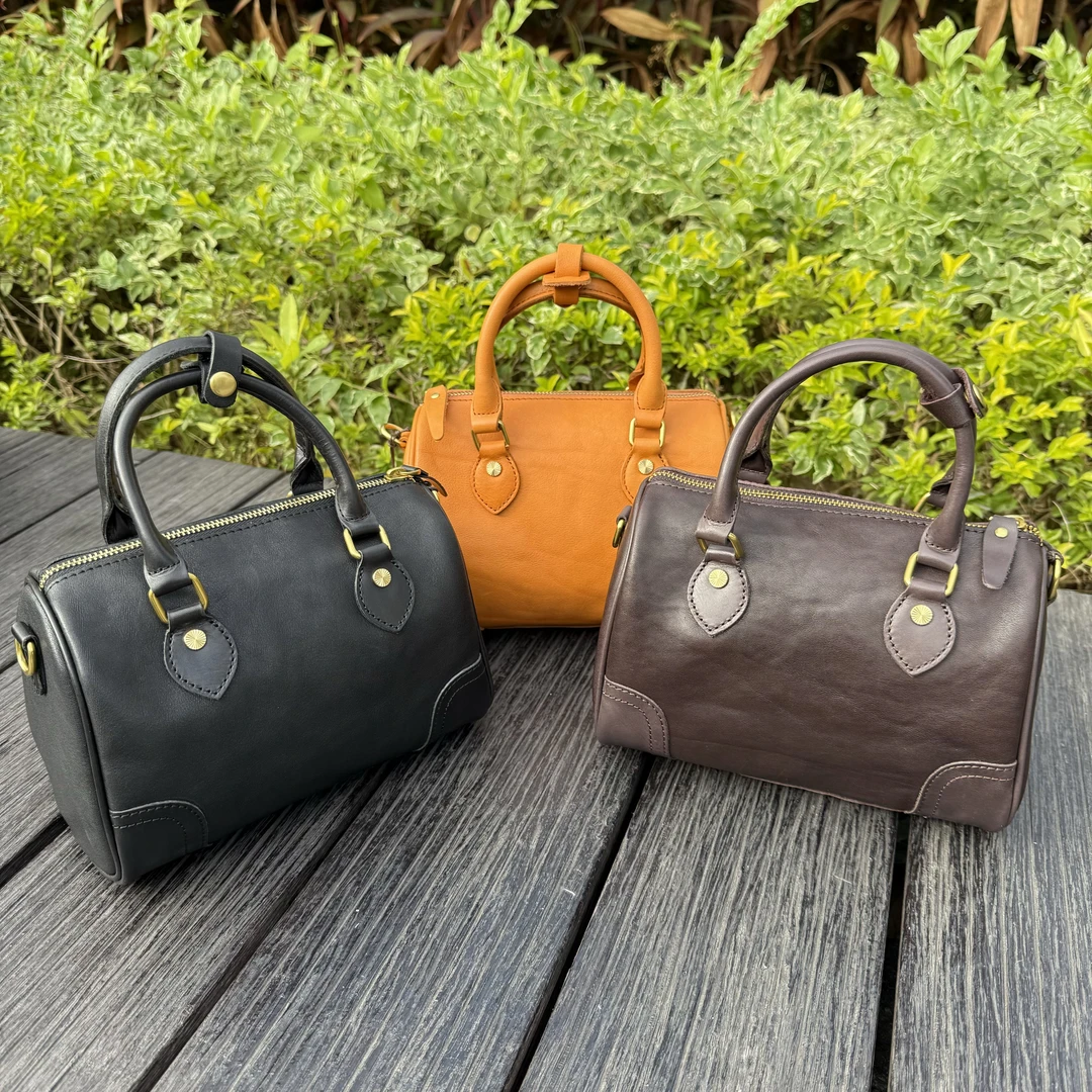 【溯源者】植鞣头层牛皮轻奢休闲复古百搭单肩斜跨波士顿包#85090