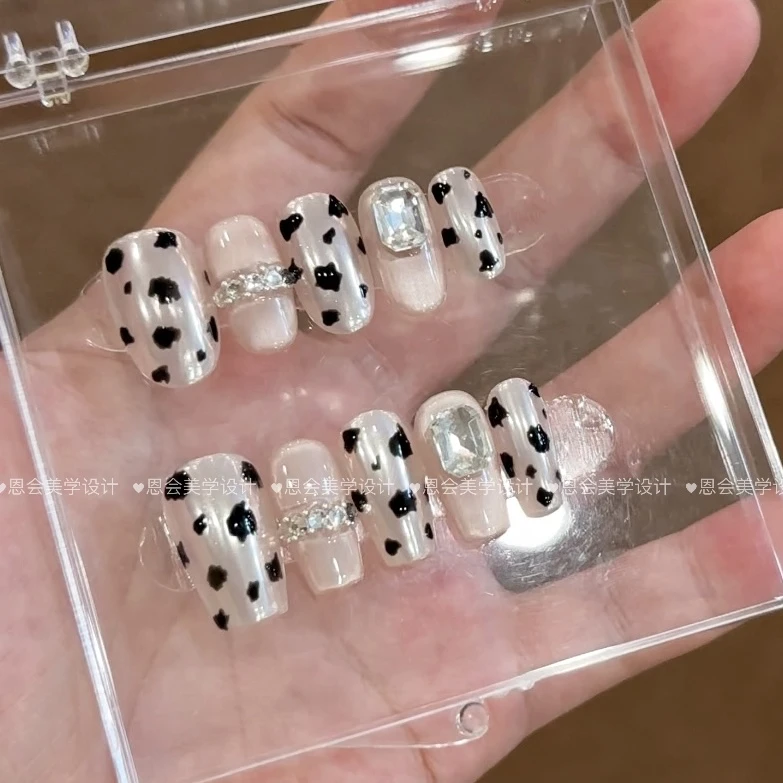 【小奶豹】穿戴甲纯手工猫眼短款穿戴式指甲贴片高级夏日可爱