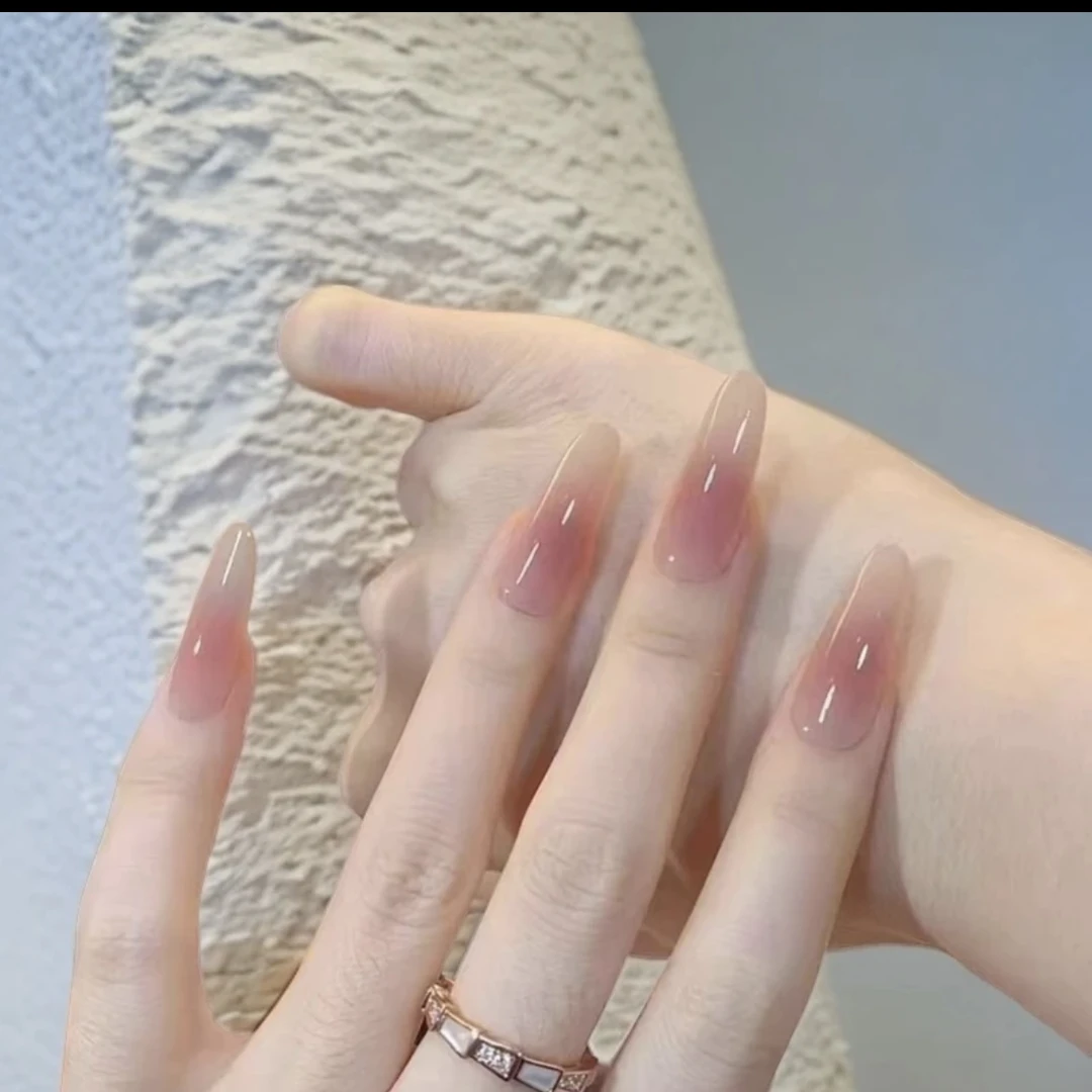 【素指】长椭圆纯欲华妃摸脸渐变美甲贴片手穿戴甲简约指甲贴中长款