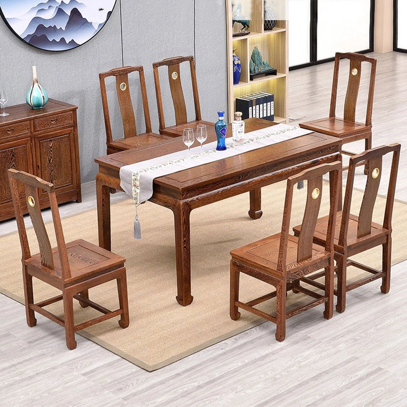 鸡翅木餐桌椅组合长方形实木吃饭桌休闲桌中式简约餐厅桌红木家具