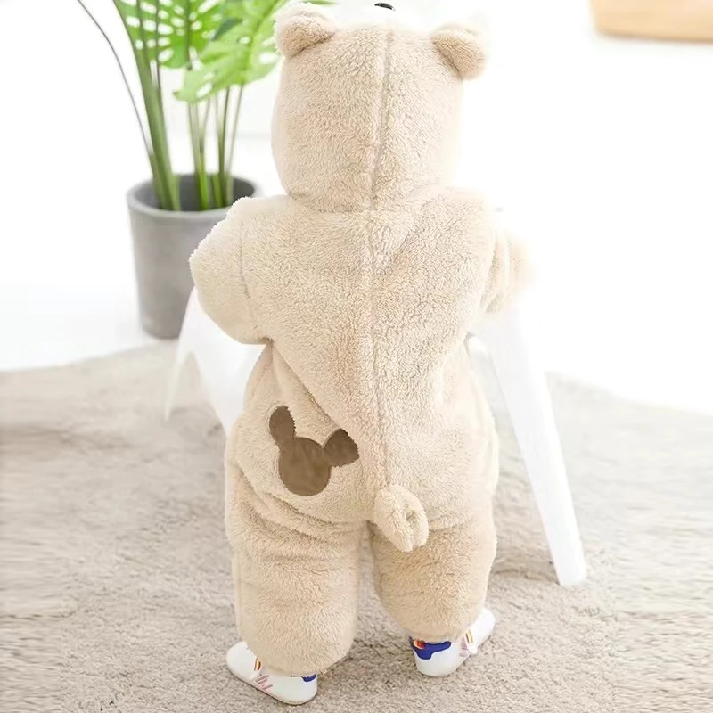 婴儿保暖加厚连体衣冬款连帽新生儿棉服男女宝宝毛绒棉服毛毛衣