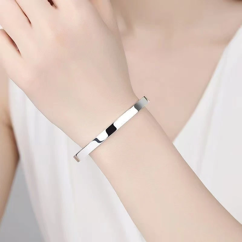 足银手镯 9999纯银手镯女小众足银镯学生开口送女友老婆妈妈礼物