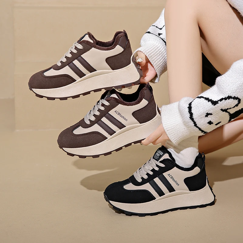 专柜正品 厚底运动鞋女2024新款冬季保暖棉鞋阿甘休闲鞋