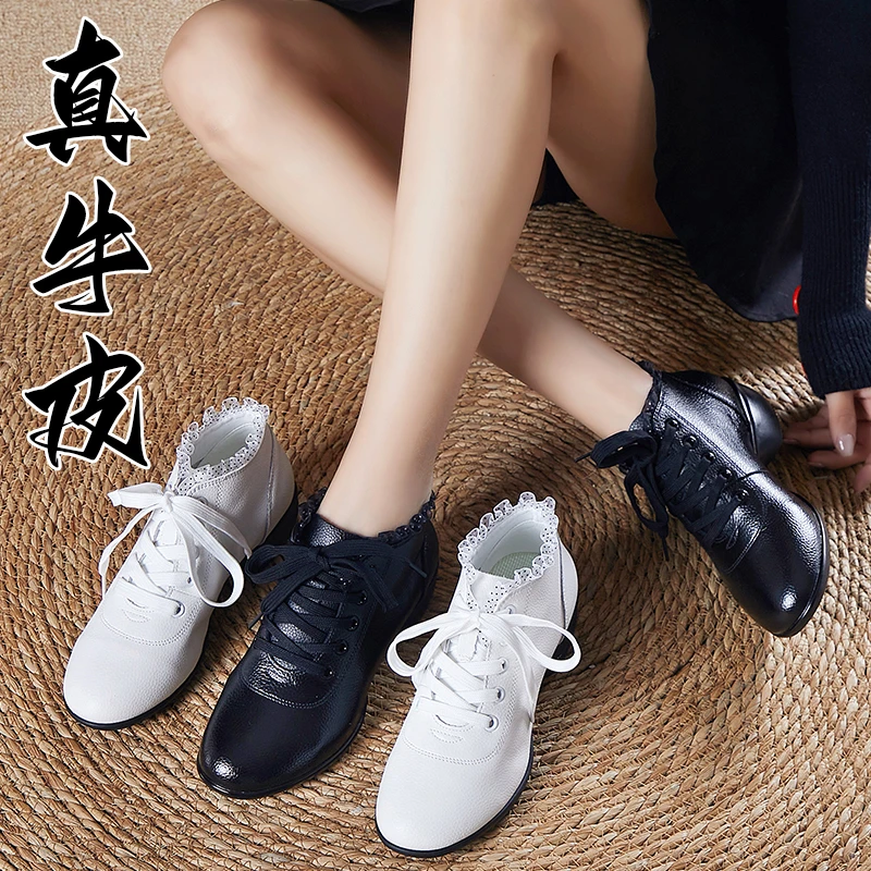恰恰鱼新款真牛皮水兵舞鞋女软底跳舞鞋广场舞鞋女鞋牛皮舞蹈靴