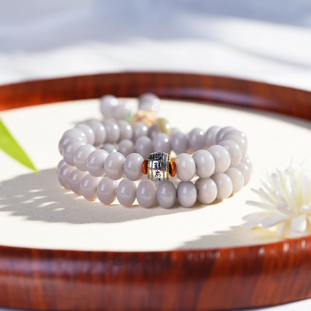 道木笔记 烟灰色菩提莲花手串手持国风小众白玉菩提
