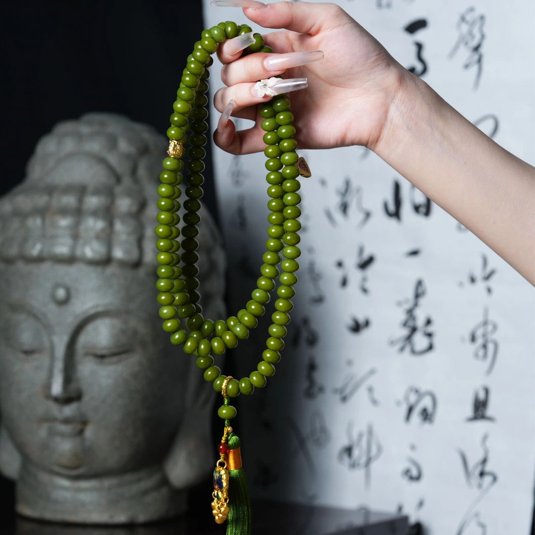 道木笔记 绿菩提多圈108颗手串 平安锁