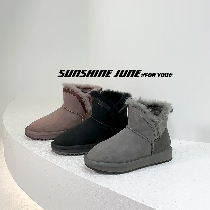 SUNSHINE JUNE/阳光六月SY7001冬季新款女雪地靴搭扣溢毛加绒短靴