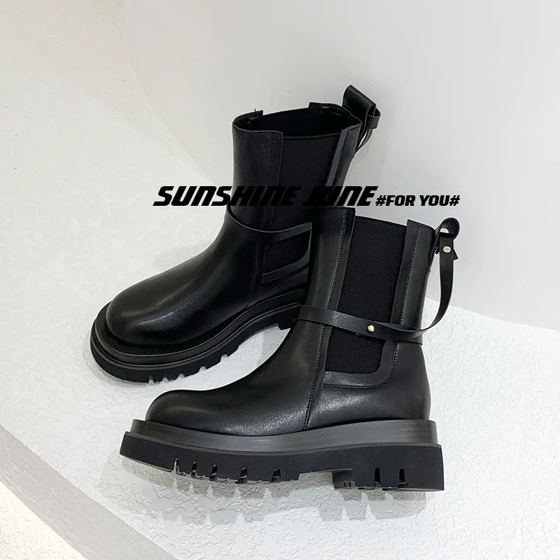 S&J【英伦风】X213M时尚加绒雪地靴马丁靴女2023新款短筒保暖棉鞋