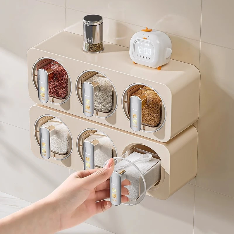 调料盒墙挂式厨房家用调料罐多格一体装盐味精胡椒收纳高端调味瓶