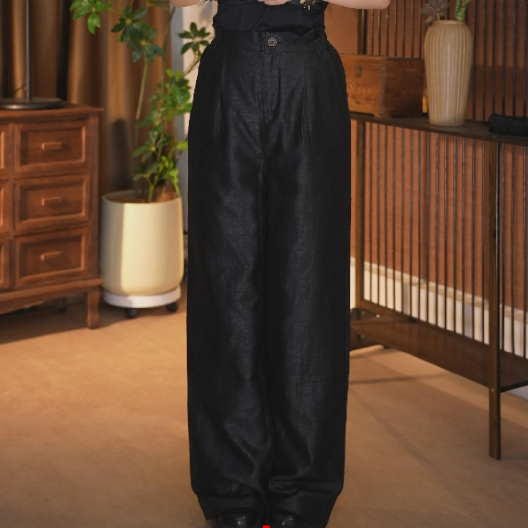 冬季新款桑蚕丝香云纱棉裤复古宽松中式百搭女士休闲直筒裤930