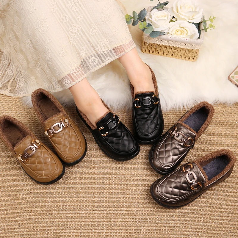 时尚棉靴2024冬季新款女款棉鞋加绒厚底防水豆豆鞋百搭保暖雪地靴