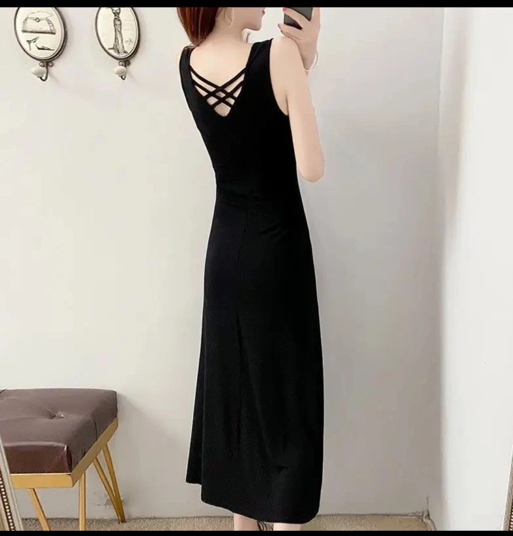 莫代尔人棉连衣裙美背修身显瘦气质高贵非凡适应内外兼修，新中式