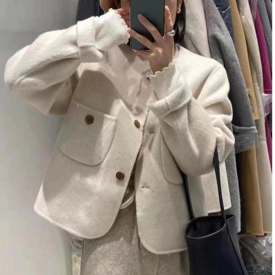 D端镇店原单~小个子秋冬新款韩系简约洋气减龄双面羊毛大衣女百搭